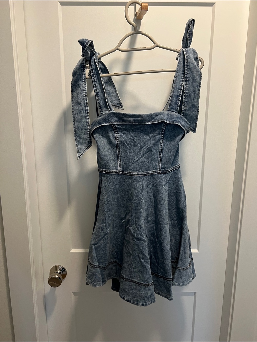 Denim Tie-Strap Mini Dress - Blue